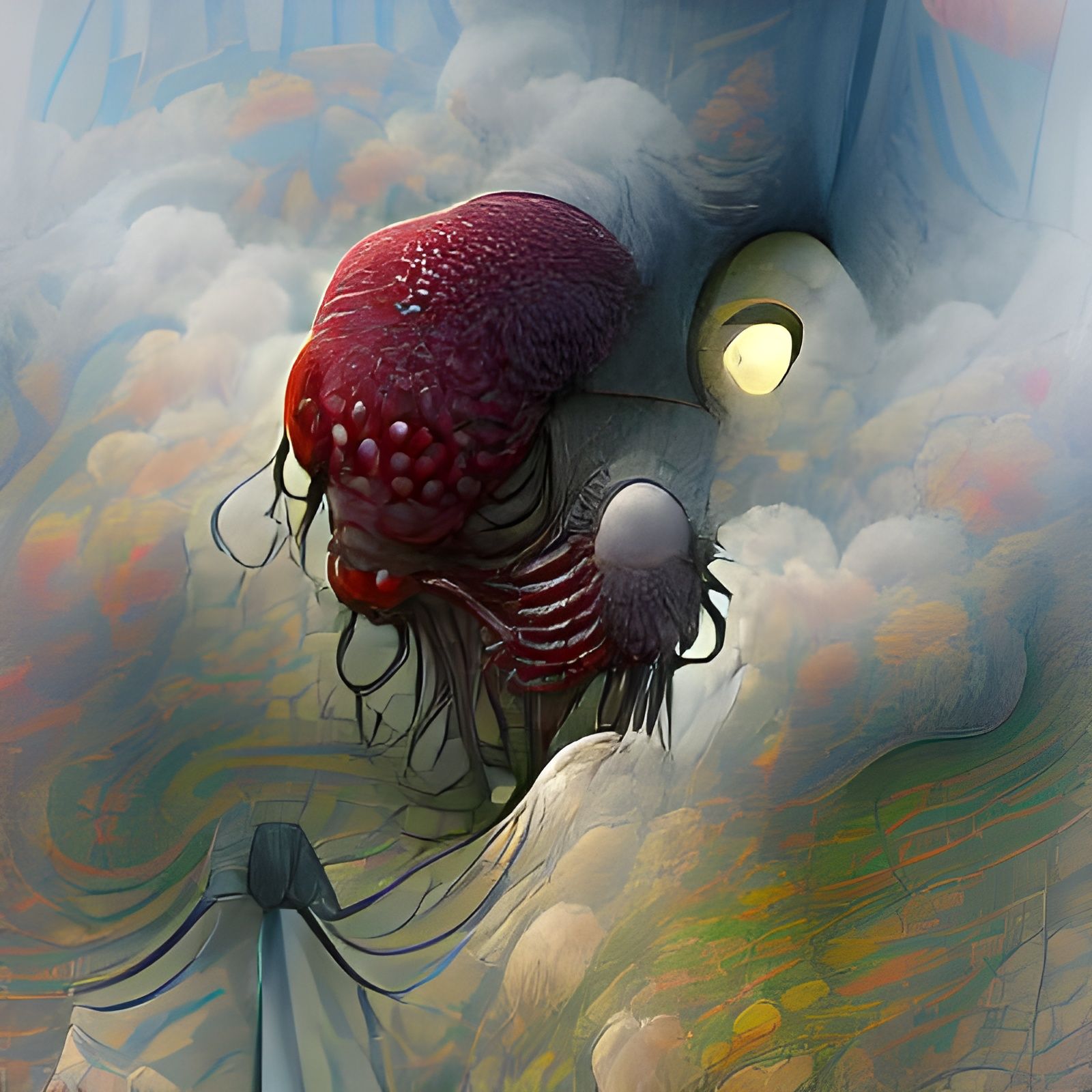 Menacing Jellyfish Looms Over City, Digital Illustration