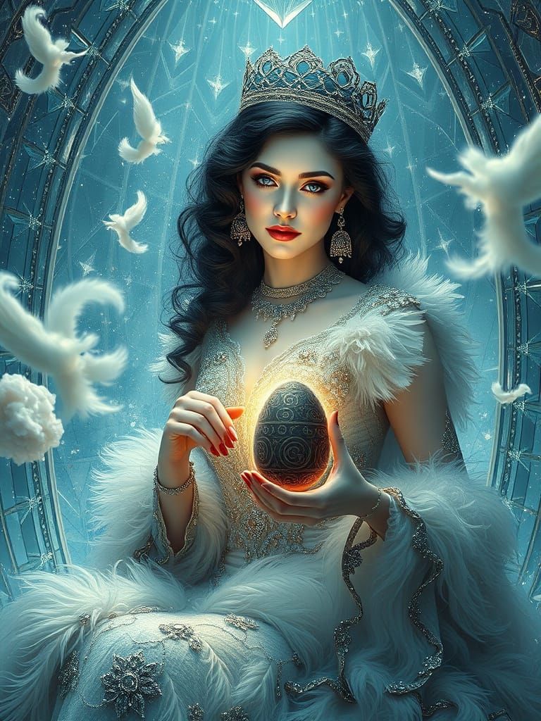 Regal Woman in Crystal Palace with Fabergé Egg