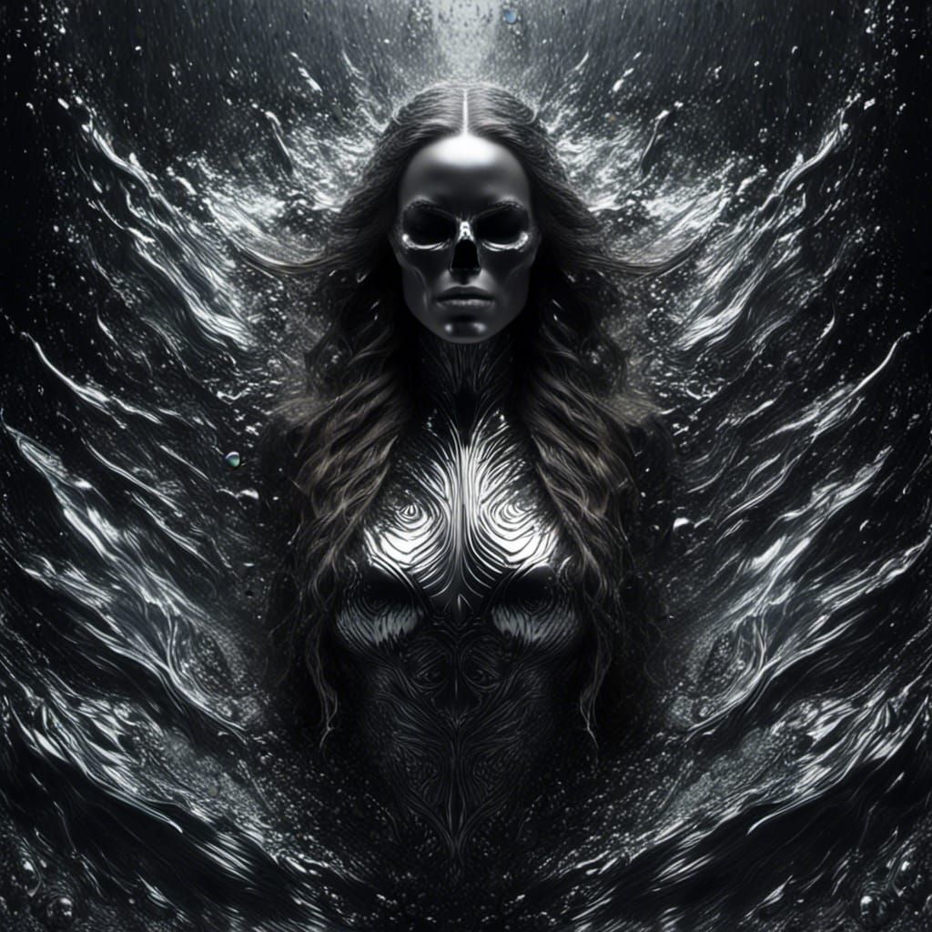 Liquid Mercury Skull Shield with Viking Woman