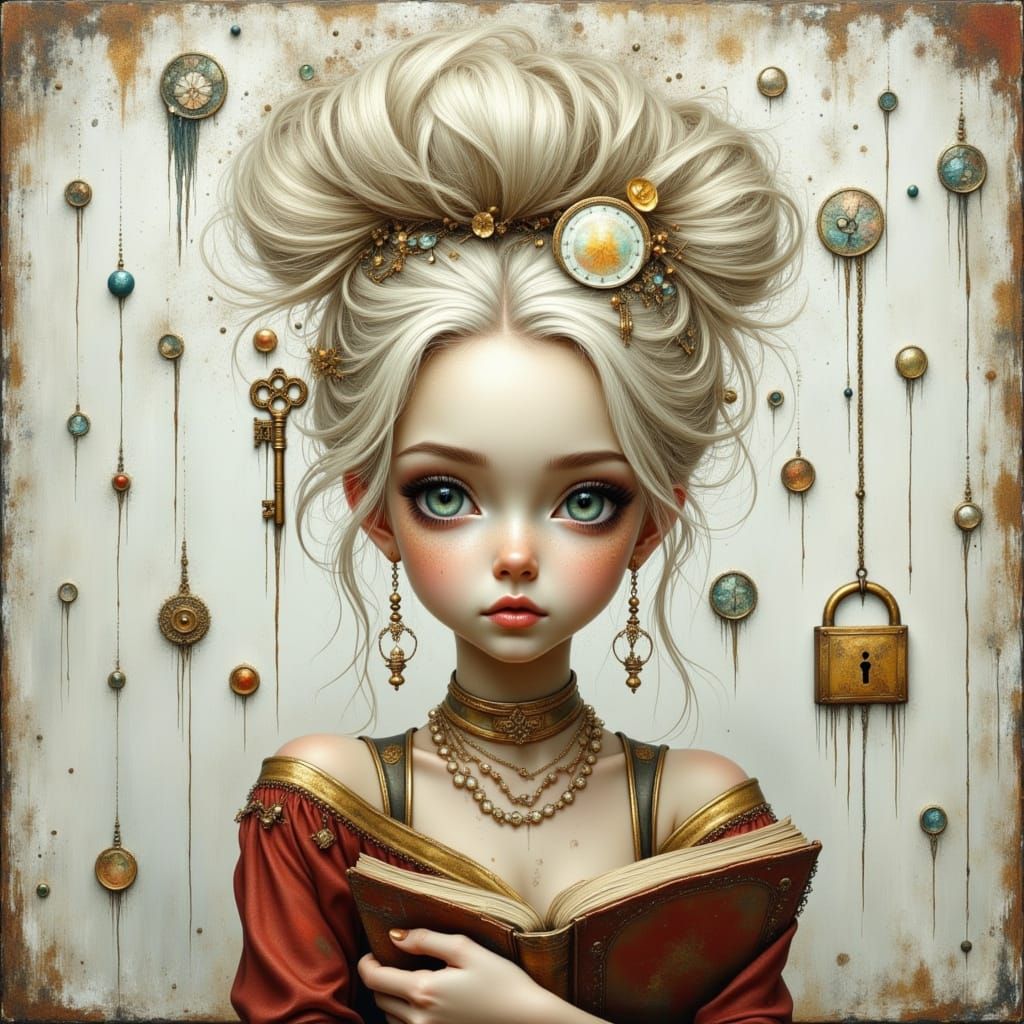 Woman with Keys and Notebook, in Dreamwave Style