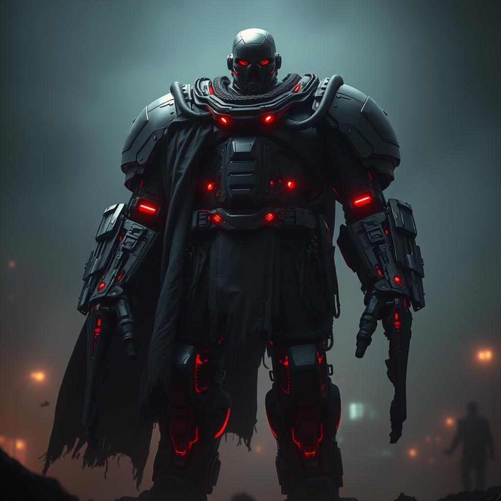 Towering Cyborg in Dystopian Cyberpunk Style