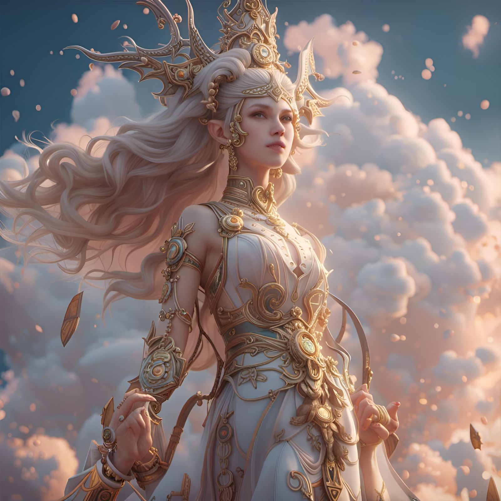 Humorous Goddess in Astral, Prismatic Scene