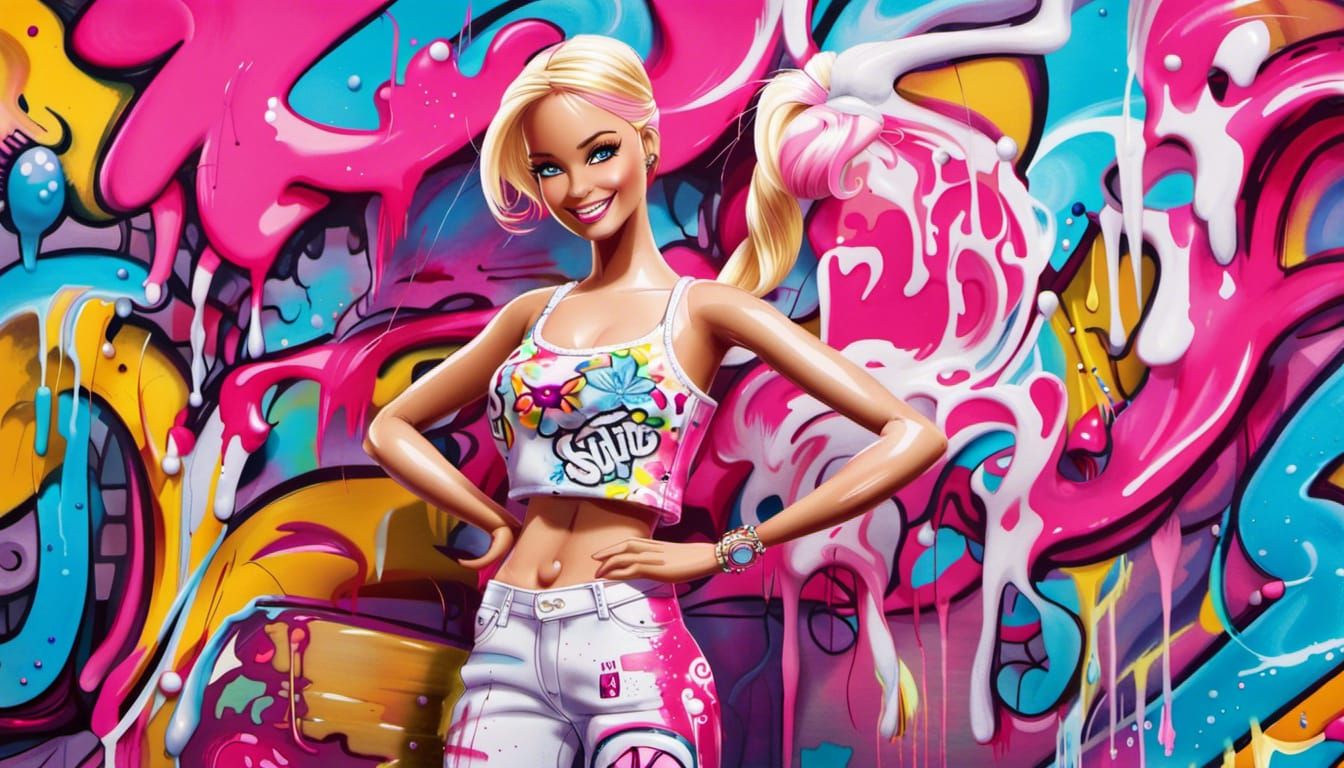 Barbie with Smoothie in Graffiti Splash Art Style