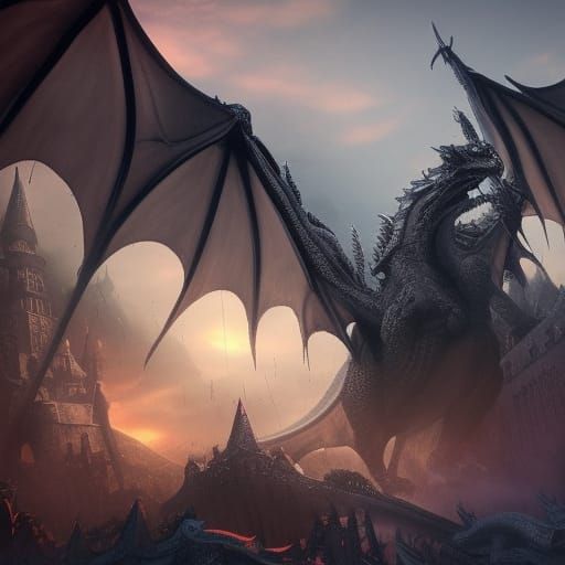 Dark Castle with Dragon and Skeleton Army