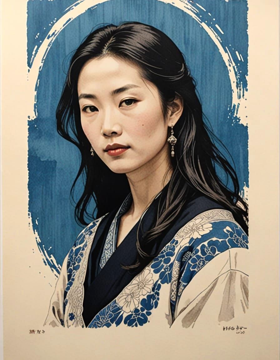 Chine collé print, portrait.