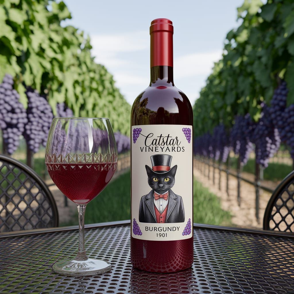 Steampunk Wine Label Art Featuring Elegant Black Cat