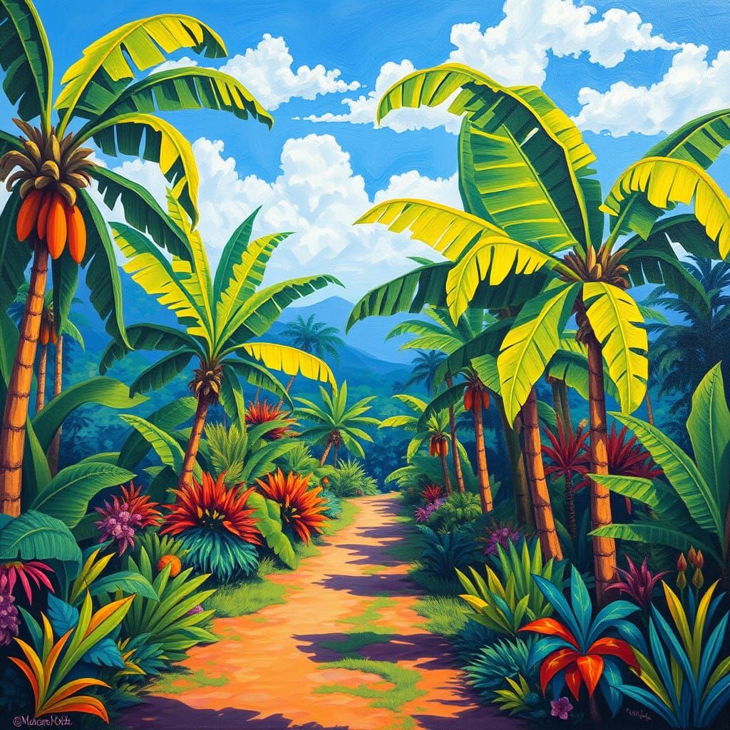 Vibrant Tropical Path in the Style of Fauvist Masters