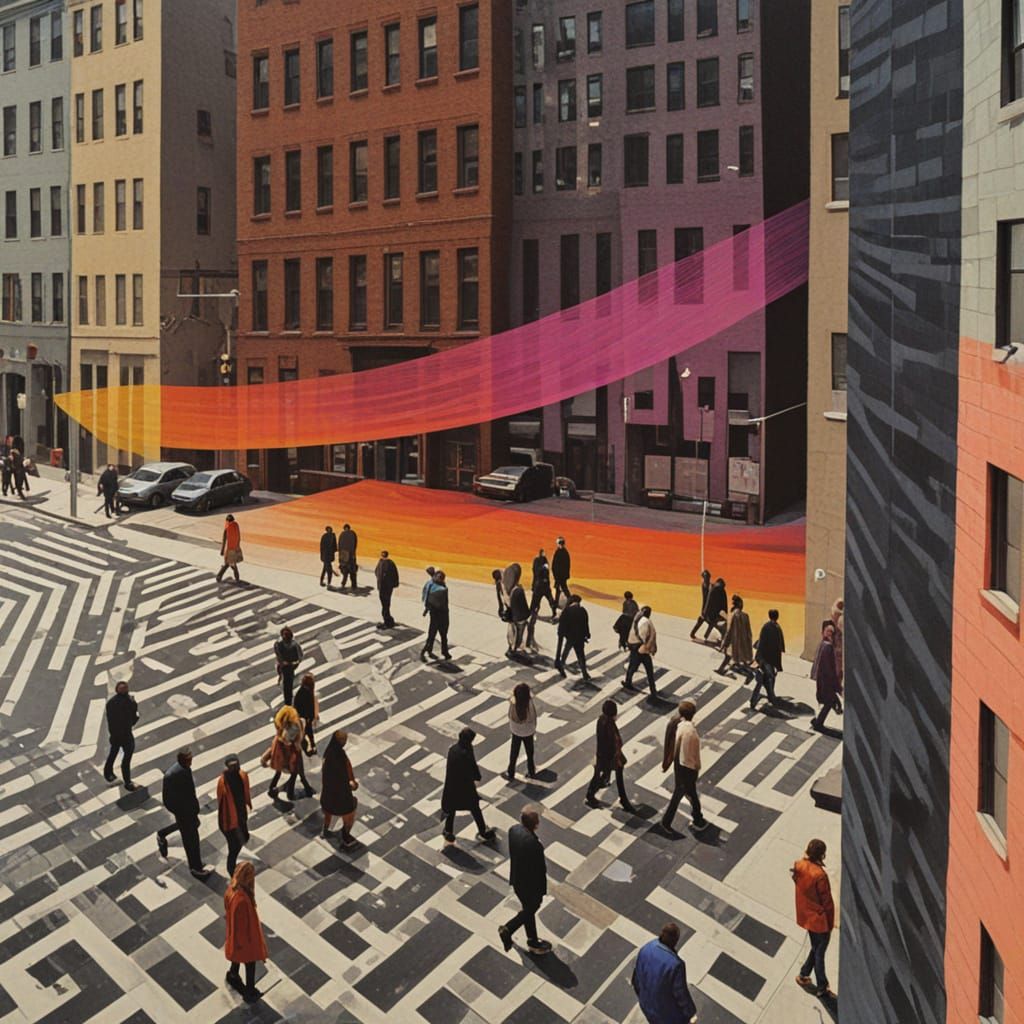 Vibrant Pop Art Cityscape with Op Art Patterns