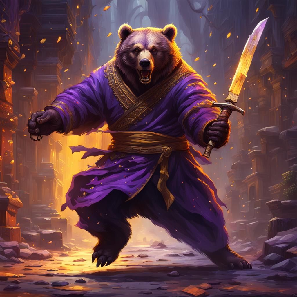 Bear Monk with Knives in Dark Fantasy Style