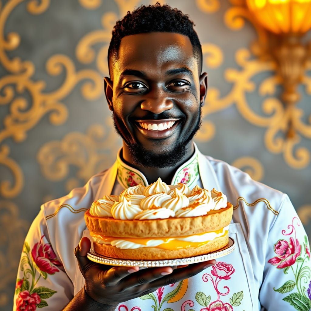 African Gentleman Proudly Displays Vibrant Lemon Meringue Pi...