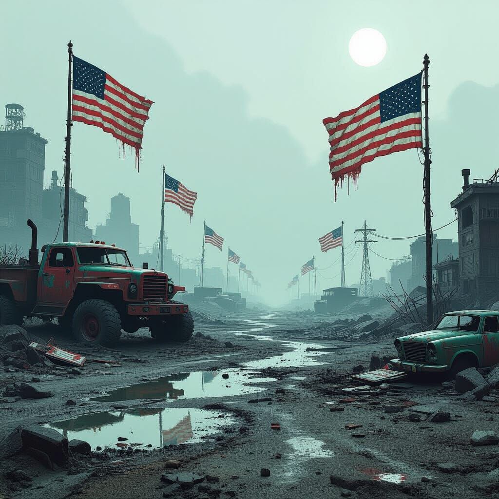 Dystopian Industrial Wasteland in Retrofuturistic Style