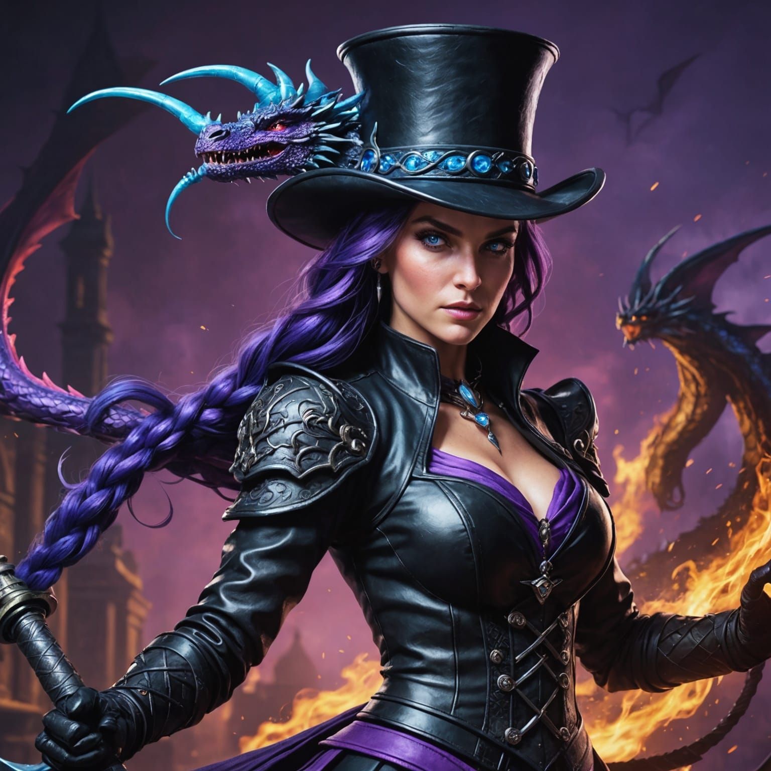 Dragon Queen with Braided Hair in Hyperrealistic Style