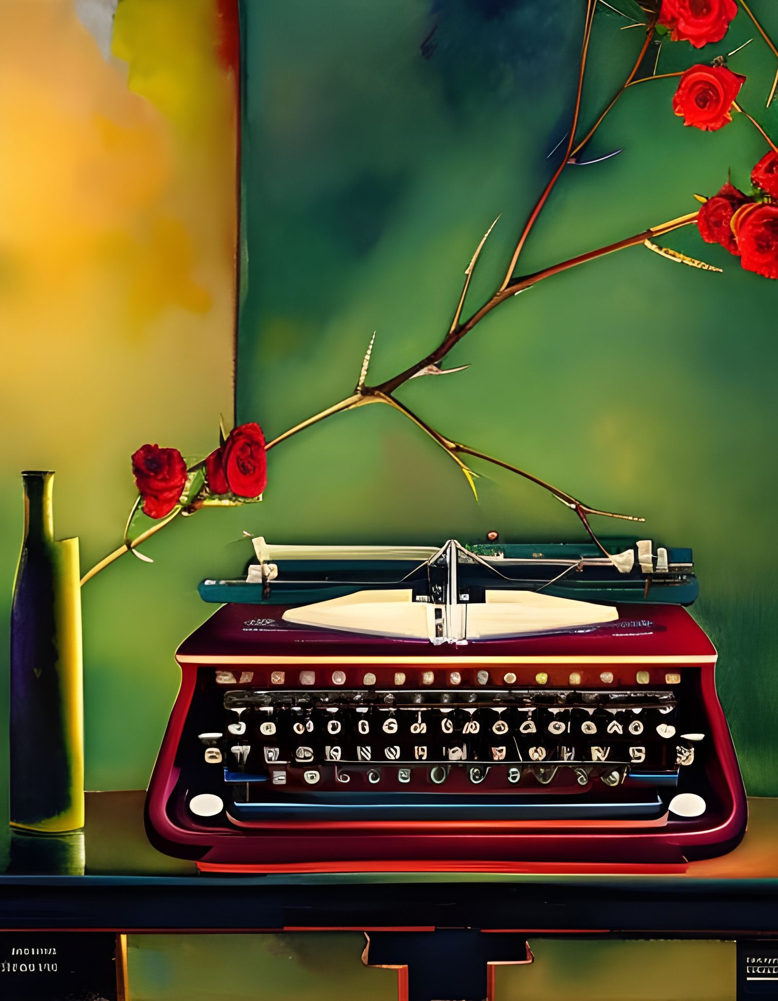 Typewriter with Roses Watercolor Masterpiece