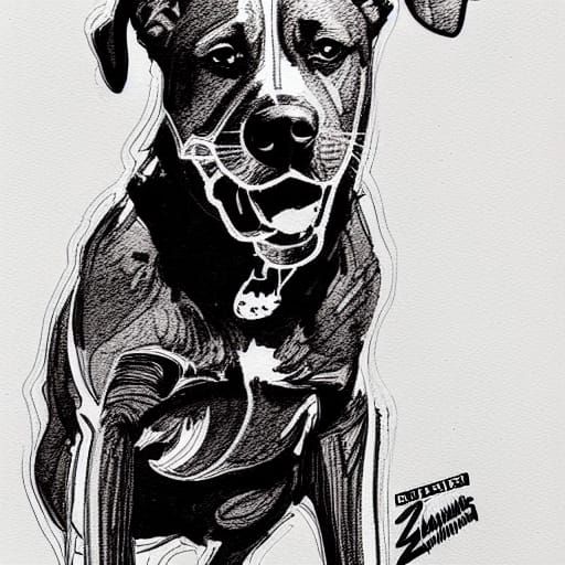 Zeus: Three-Legged Dog Portrait in Pen and Ink