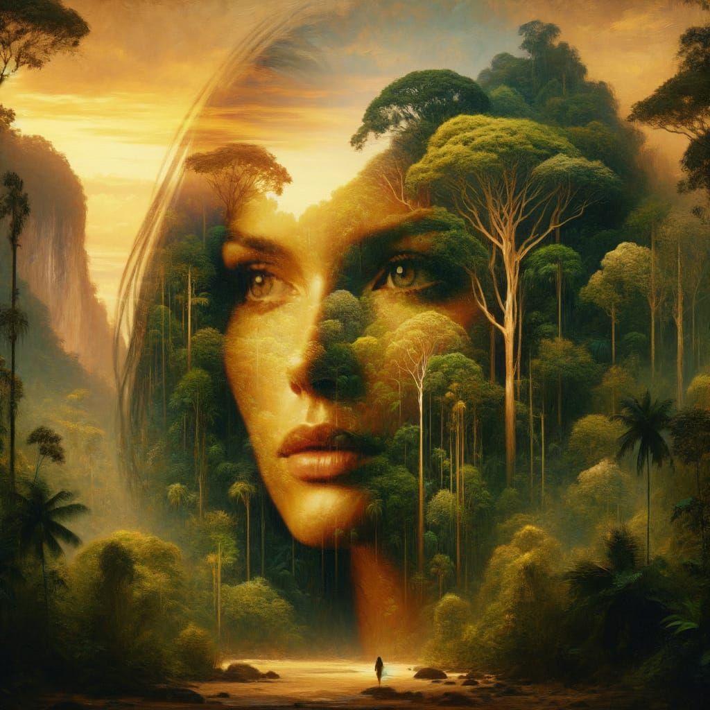 Mysterious Woman Unites with Rainforest in Dreamlike Oil Pai...