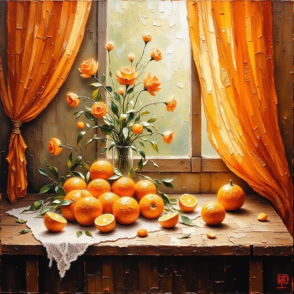 Lace Oranges in Sunlight: An Impasto Still Life