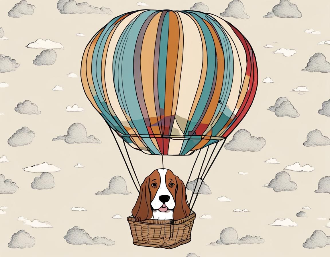 Bassett Hound Soaring in a Hot Air Balloon