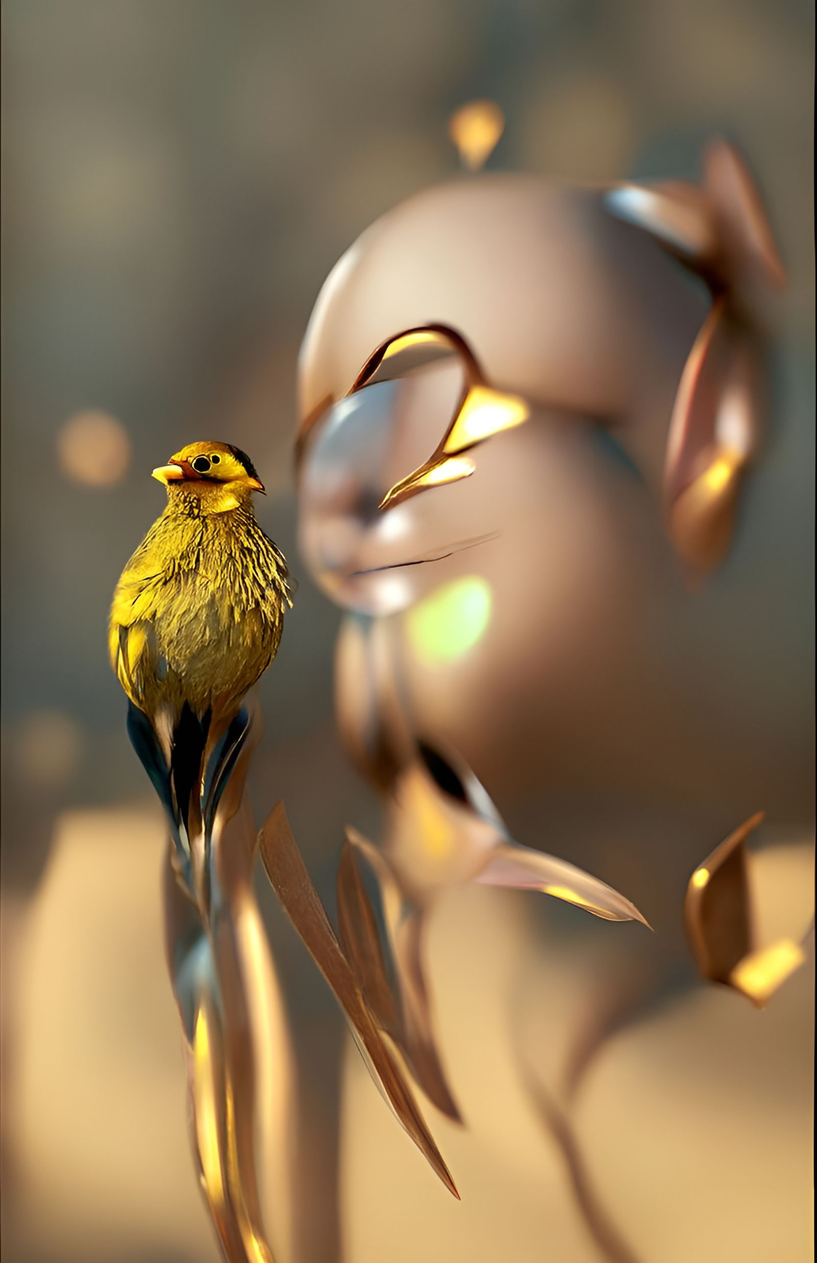 Golden Bird in Flight: Photorealistic Impasto Rendering