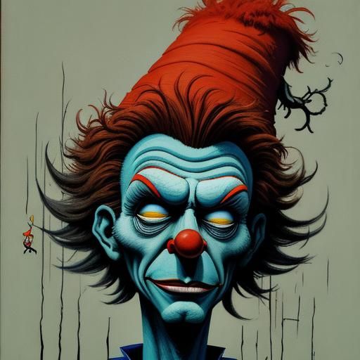 Clown in Surreal Cartoon Gouache Style
