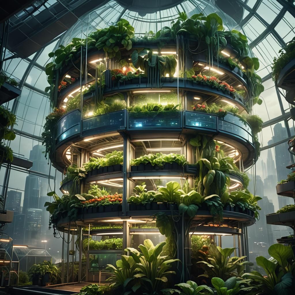 Futuristic Vertical Farm in Glass Dome: Cinematic Digital Ar...