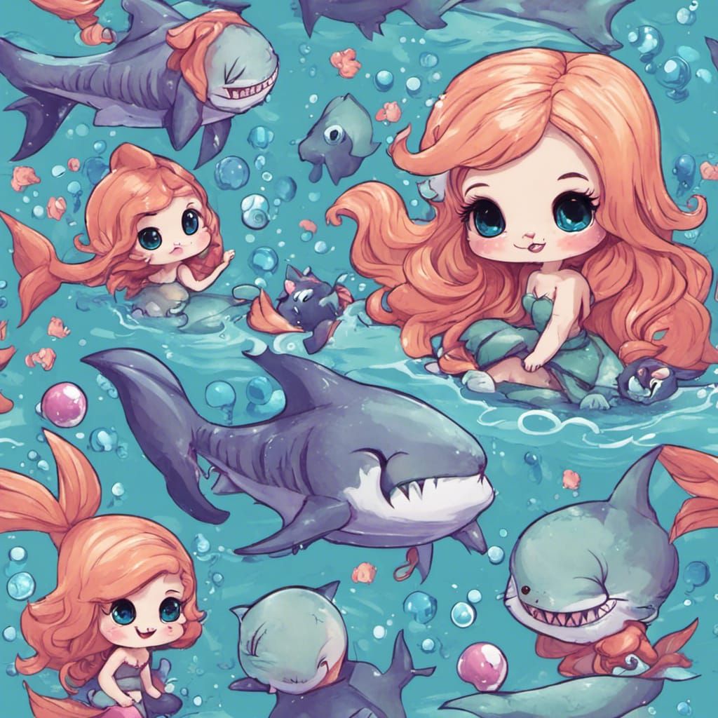 Cute shark mermaid kitty