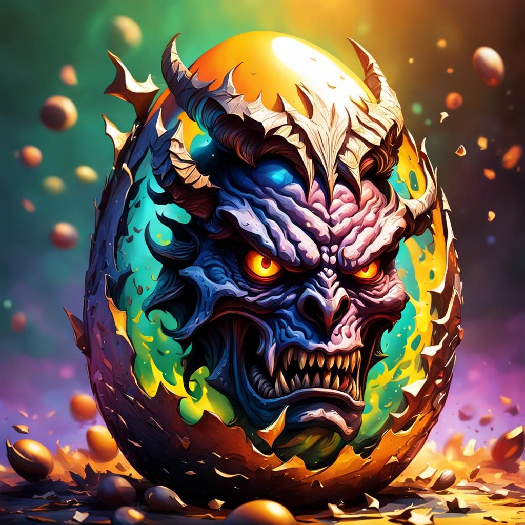 Hyperrealistic Demon Egg King in Splash Art Style