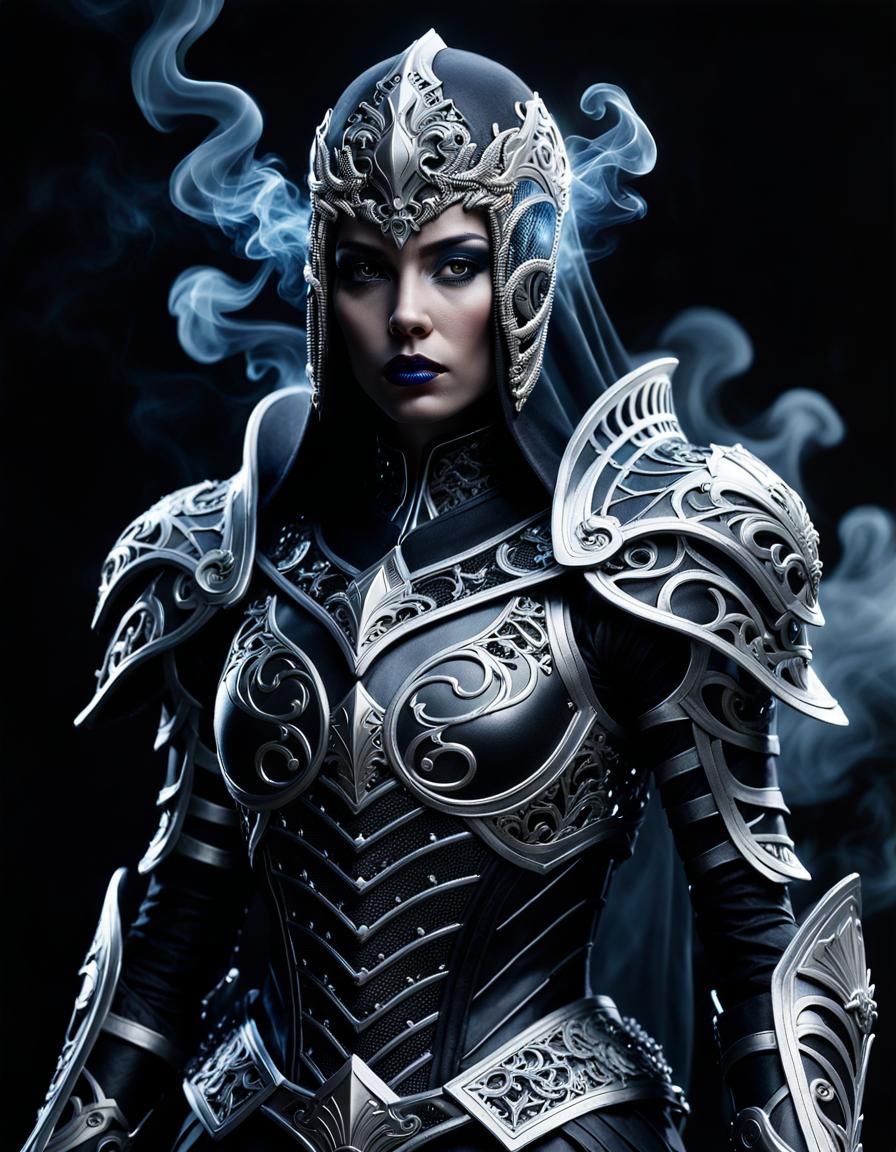 Vampiress in Obsidian Armor: Hyperrealistic Dark Fantasy Por...