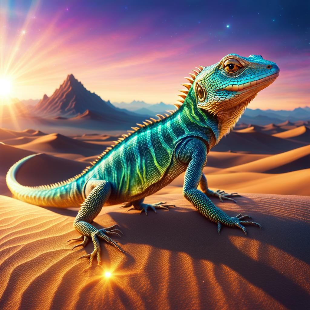 Astral Lizard Sunbathing in Desert Landscape