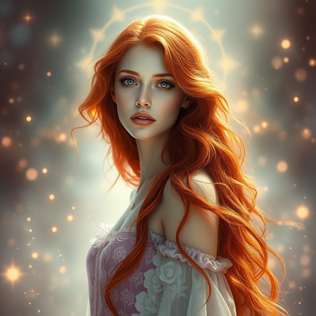 Celestial Woman in Ethereal Realm: Fantasy Art