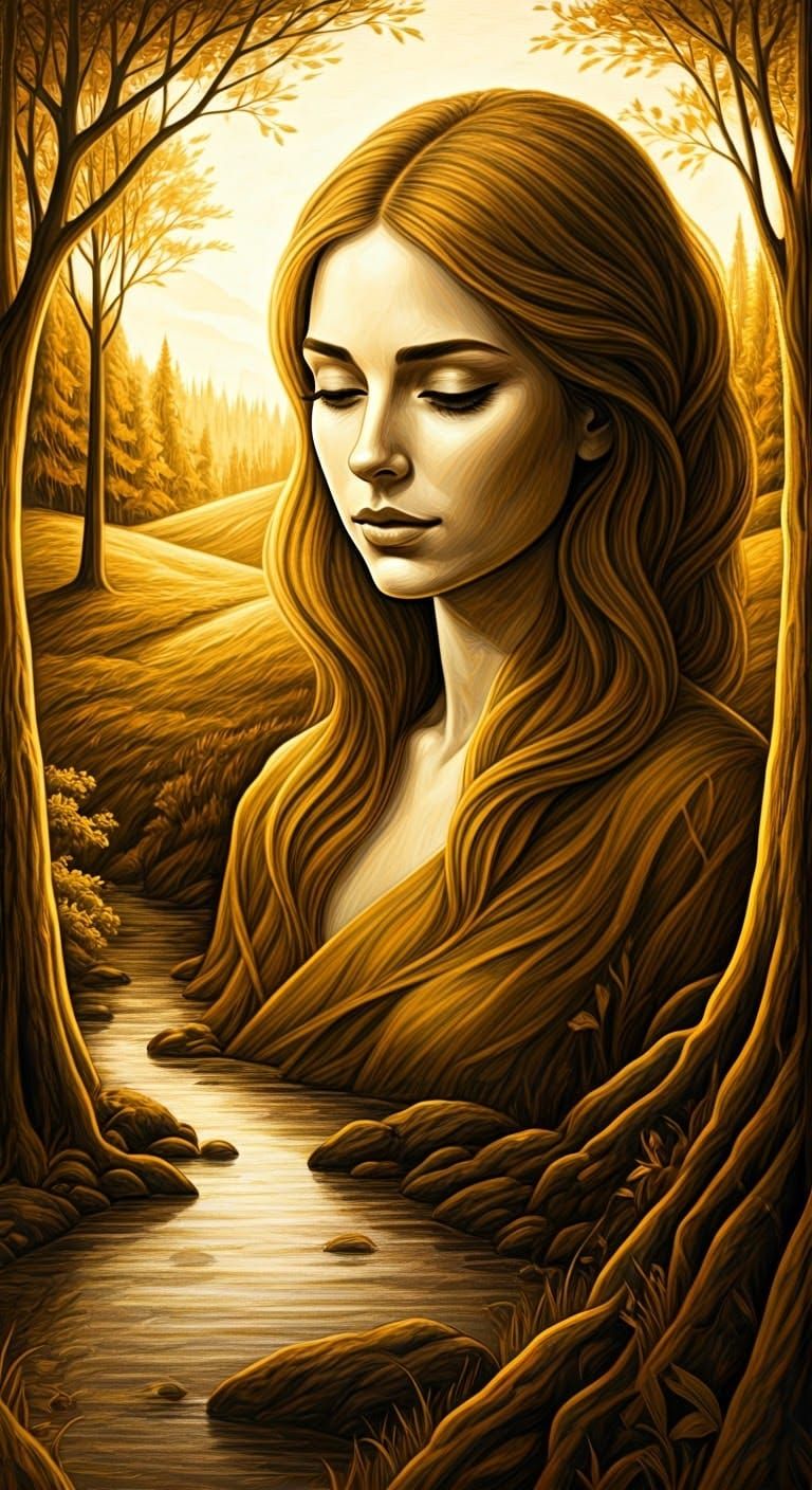 Serene Woman in Golden Hues of Nature