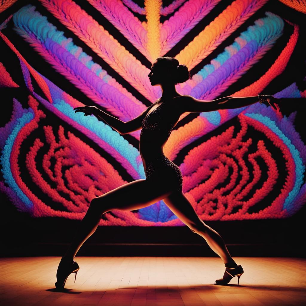 Maximalist Dancer in Triadic Colors, Film Noir Style