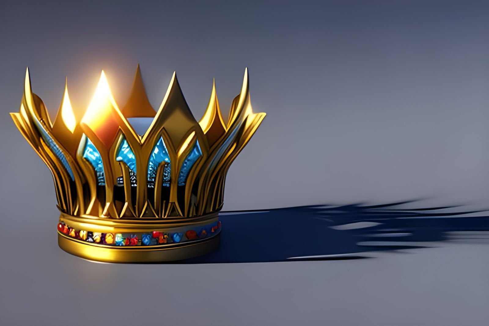 Golden crown with blue and red jewels