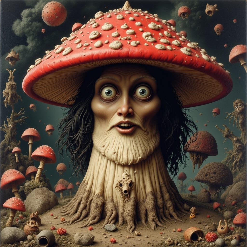 Wonder Woman in Psychedelic Mushroom Landscape