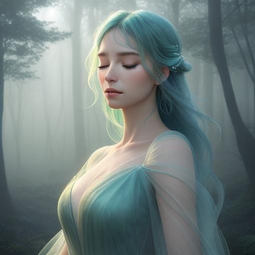 Ethereal Woman in Misty Forest Digital Art