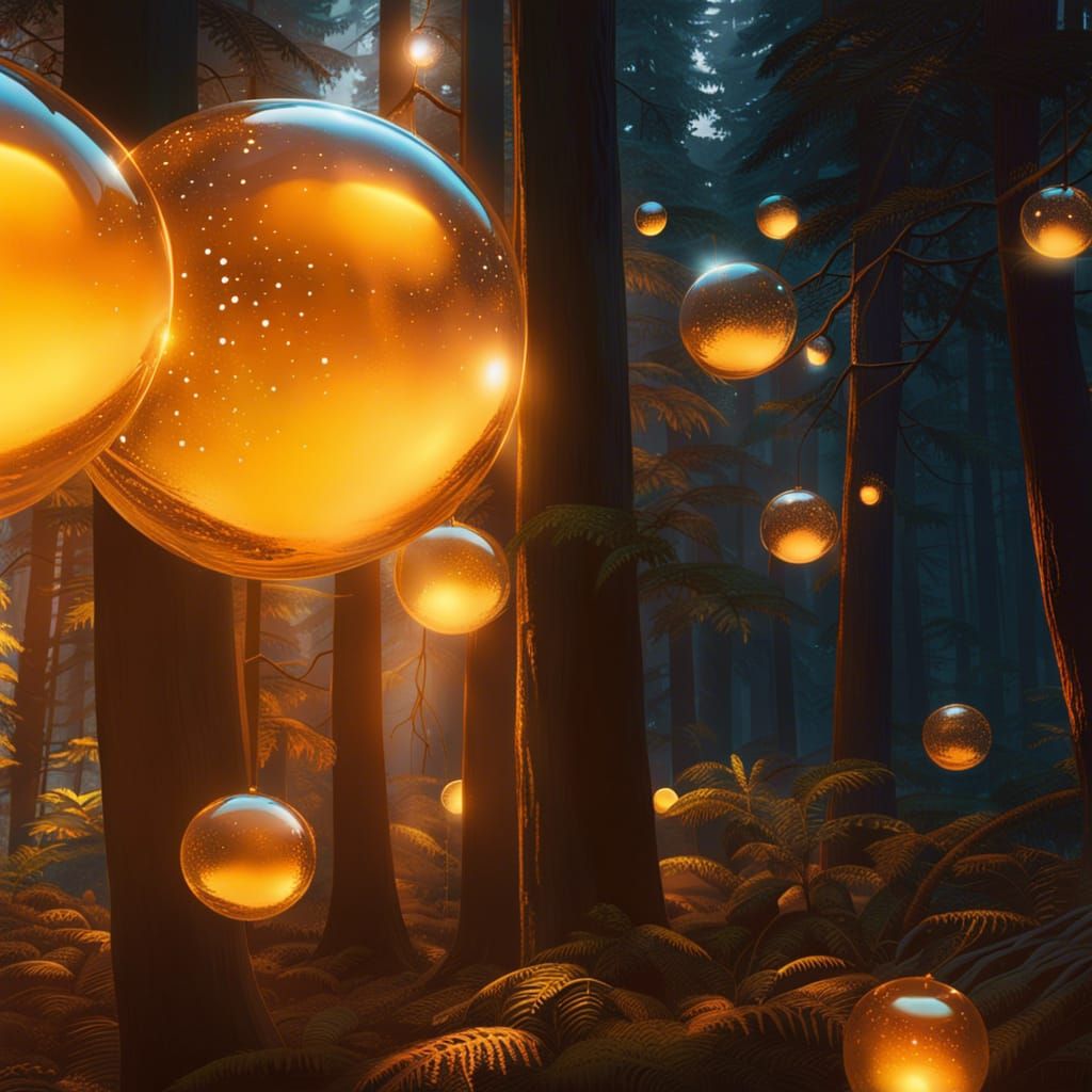 Ethereal Glass Spheres in Fantasy Forest