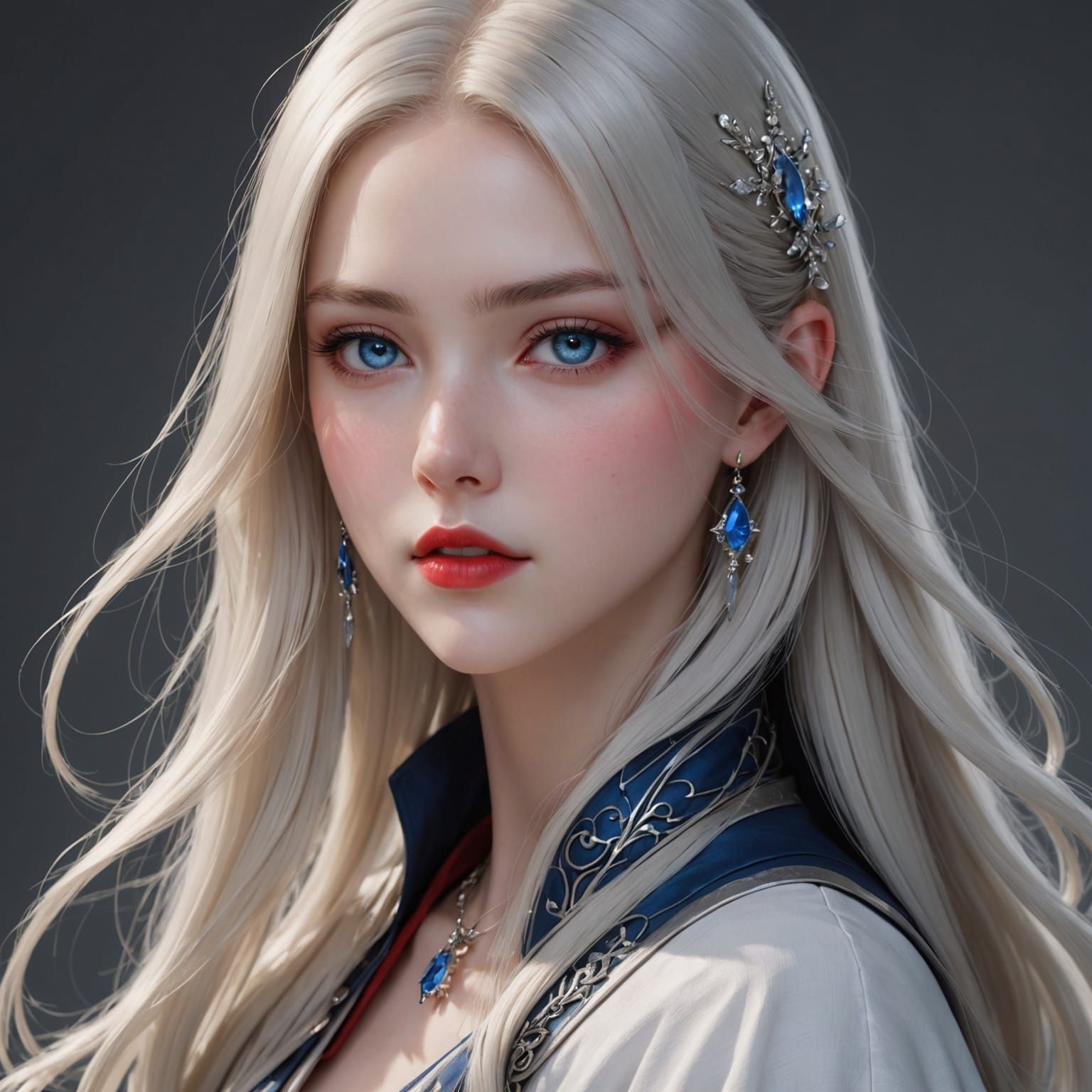 Glowing Anime Goddess with Piercing Blue Eyes