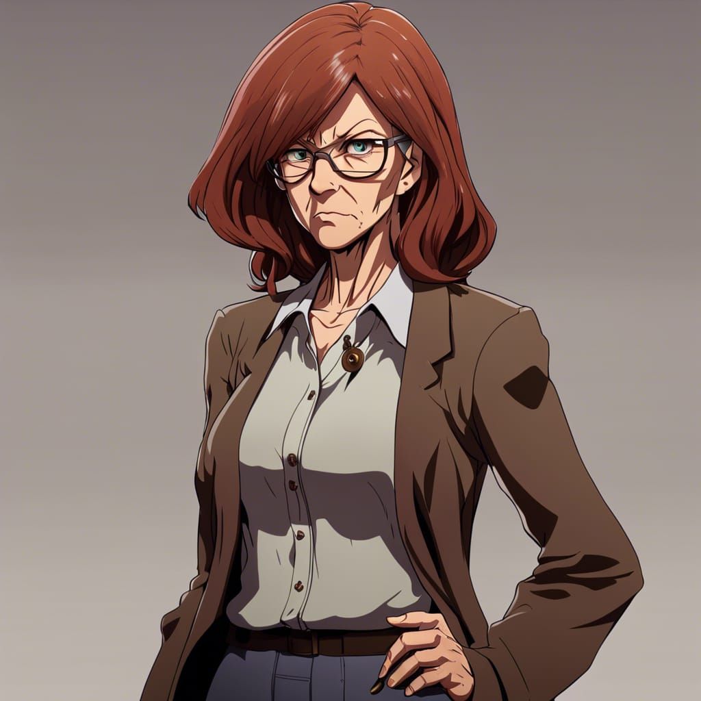 Anime Style Old Woman Math Teacher Portrait