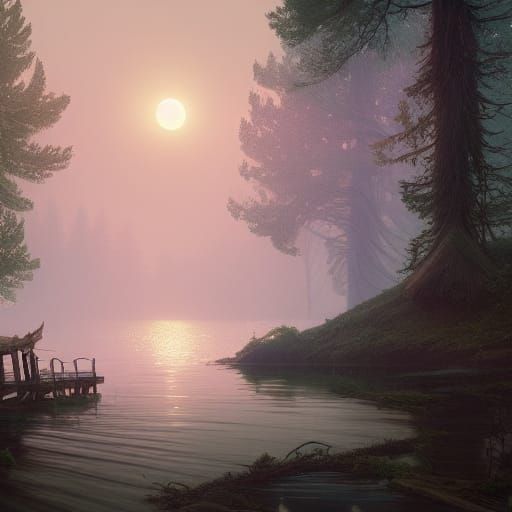 Moonlit Cabin: Hyperdetailed Digital Art