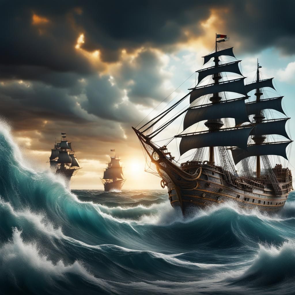 Ship Battle in a Bottle: 3D Seascape