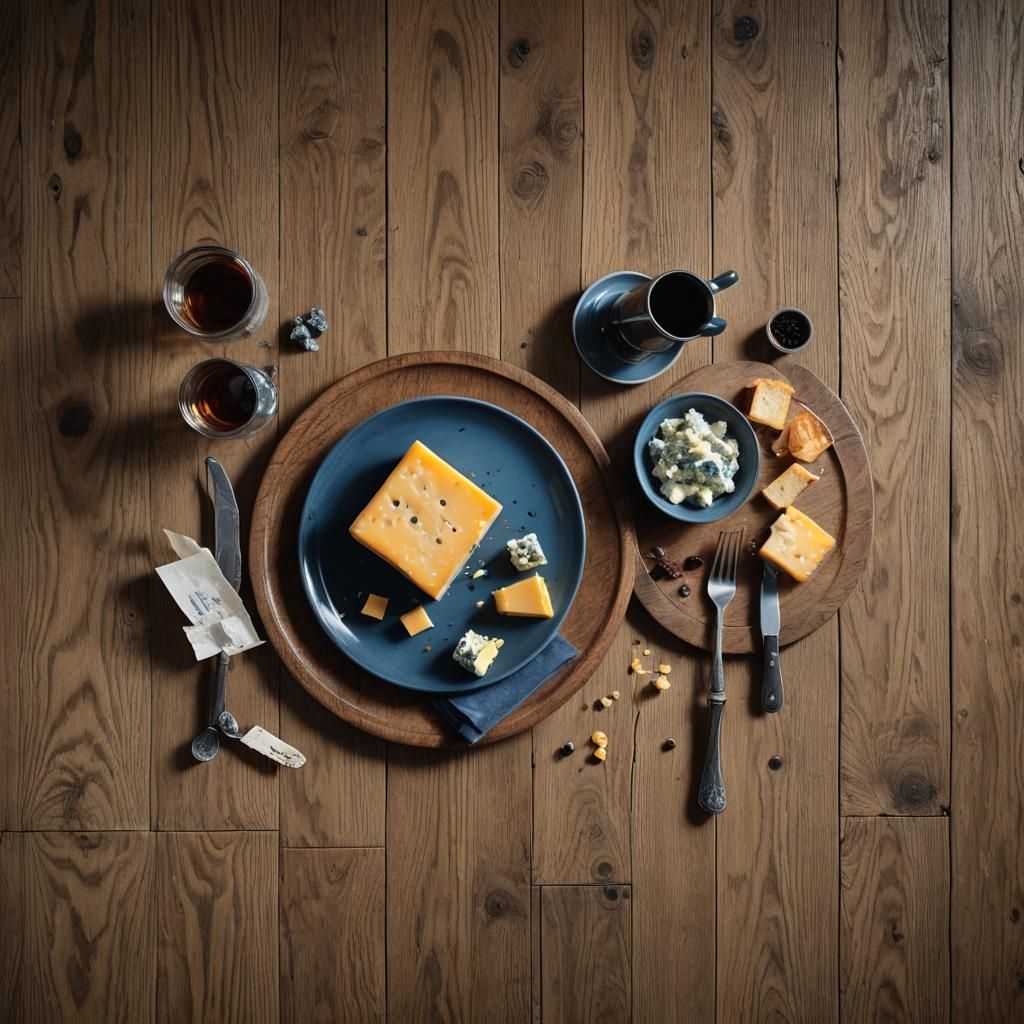 Moody Cafe Still Life with Cheese Plate