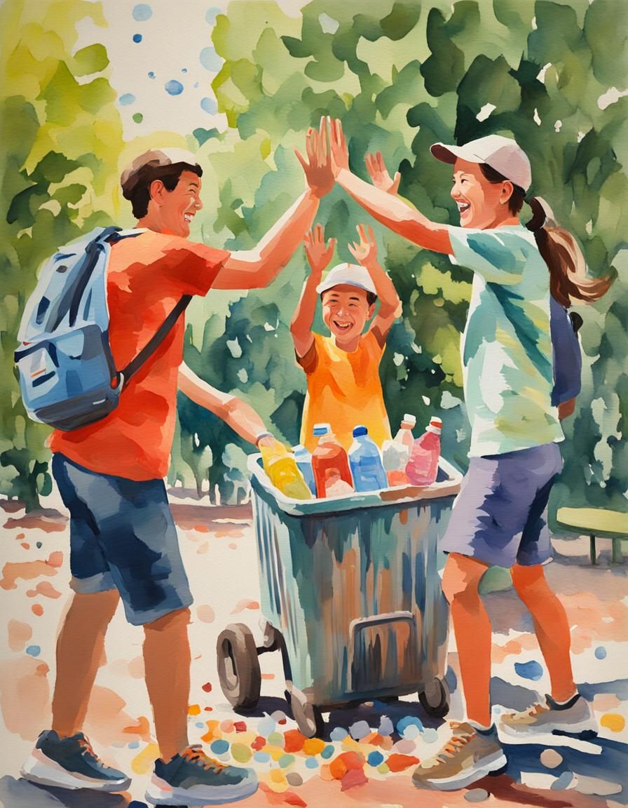 Friends High-Five by Trash in Gouache Watercolor Style