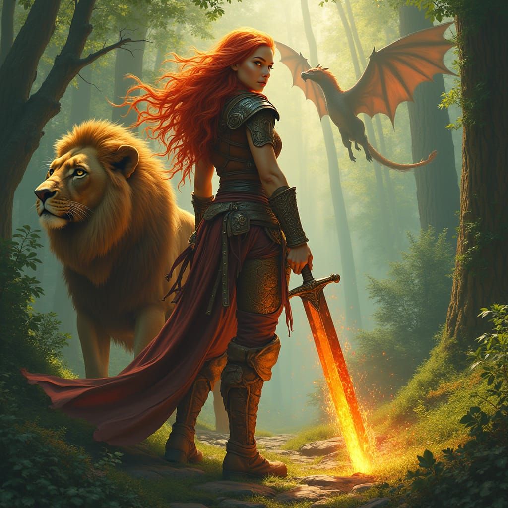 Epic Fantasy Warrior Woman in Majestic Style