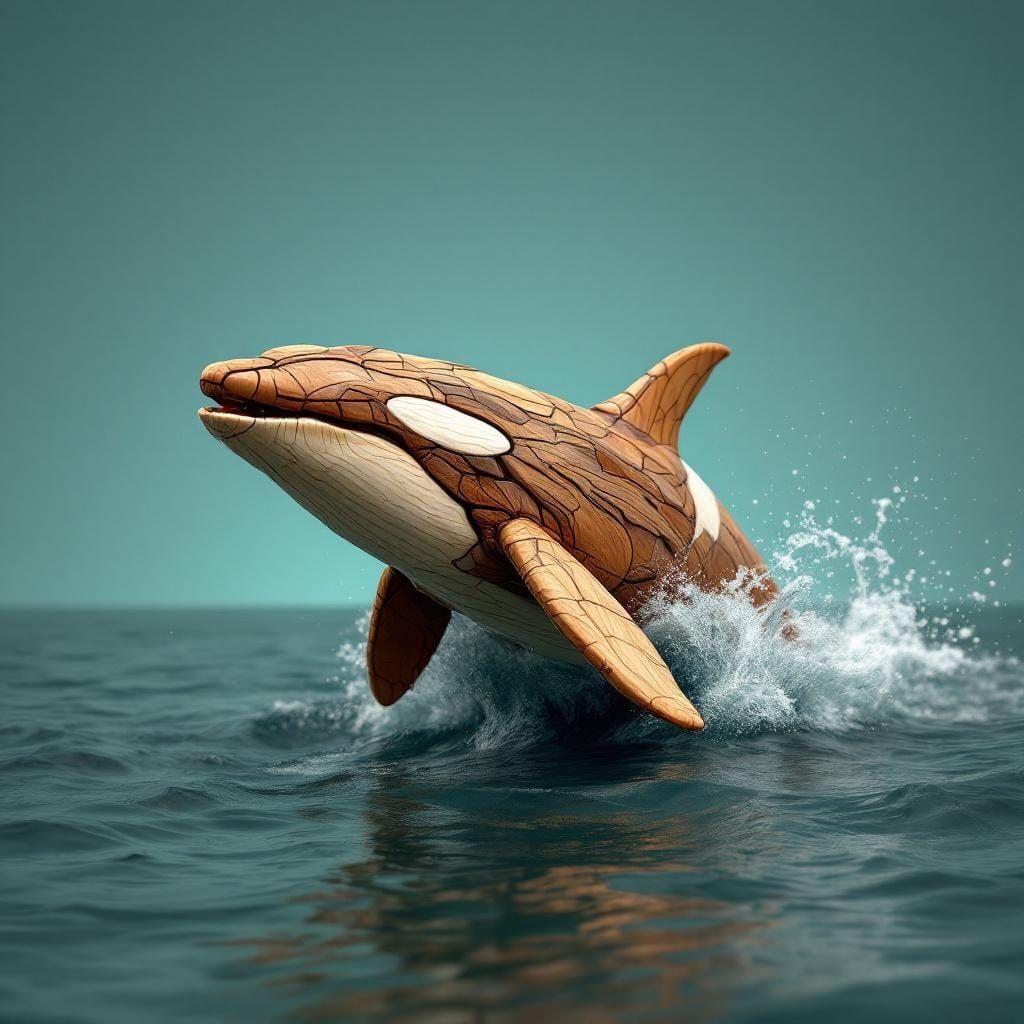 Intricately Carved Wooden Orca Whale Sculpture