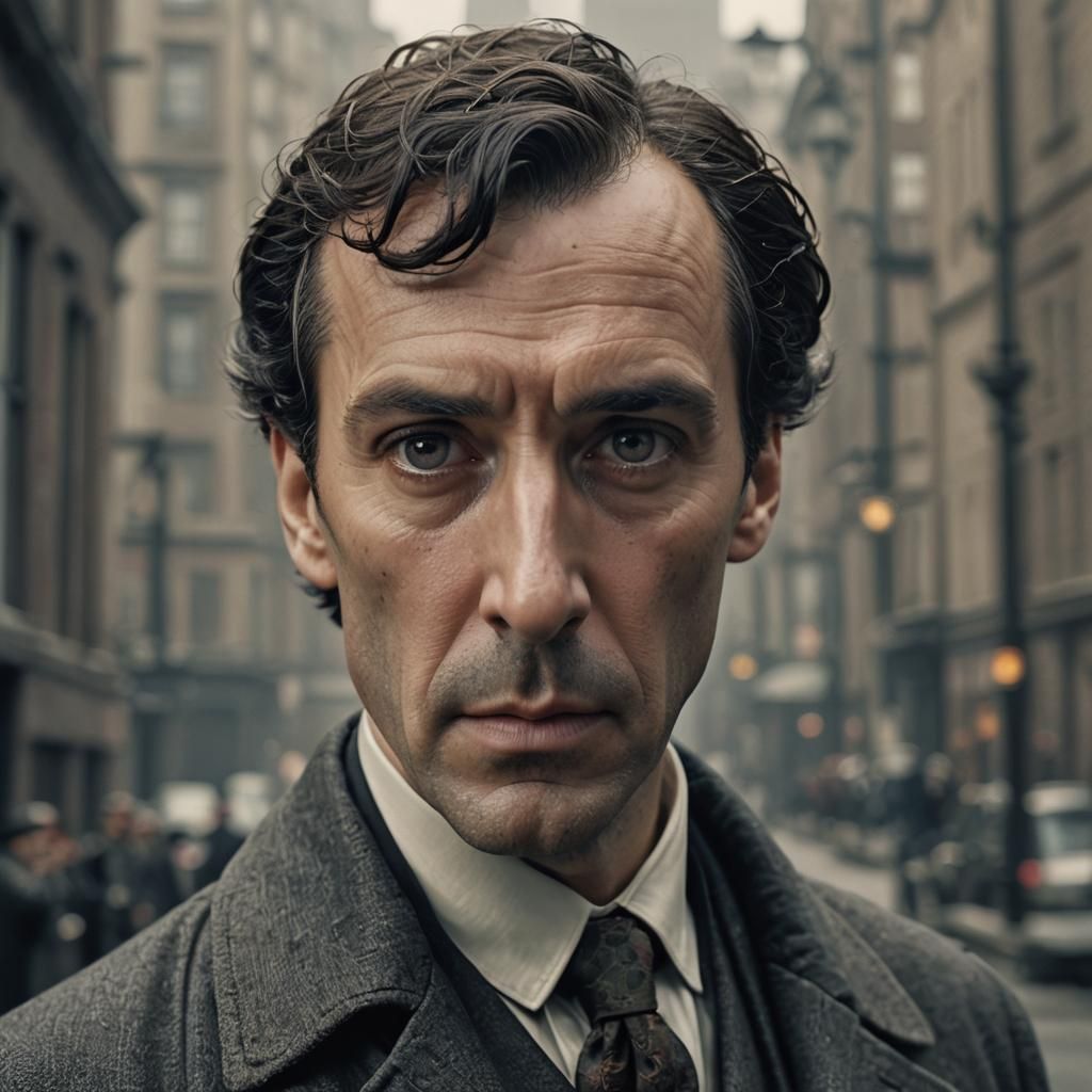 Cinematic Sherlock Holmes Portrait: Piercing Eyes and Dramat...