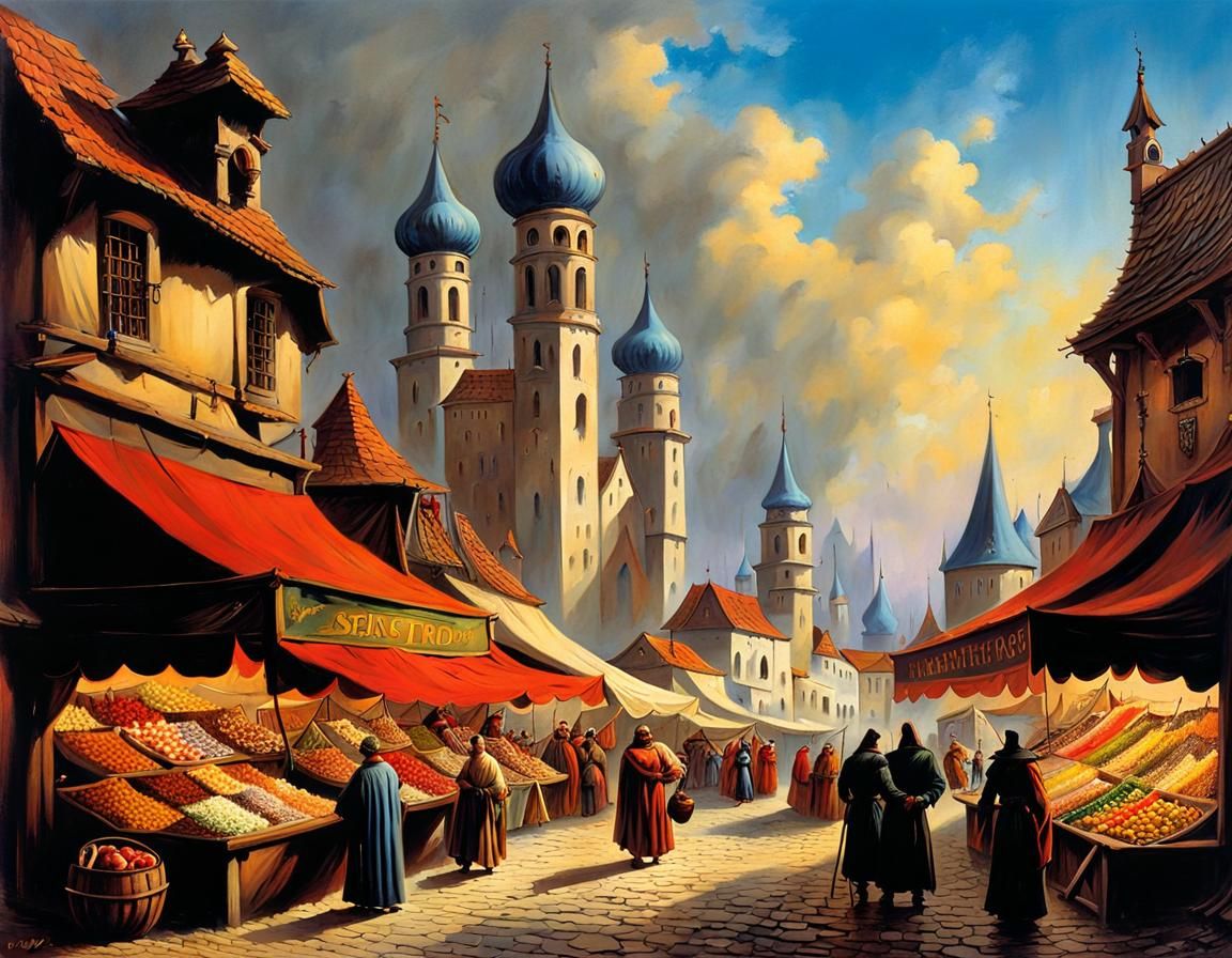 Medieval Fantasy Market Square Art