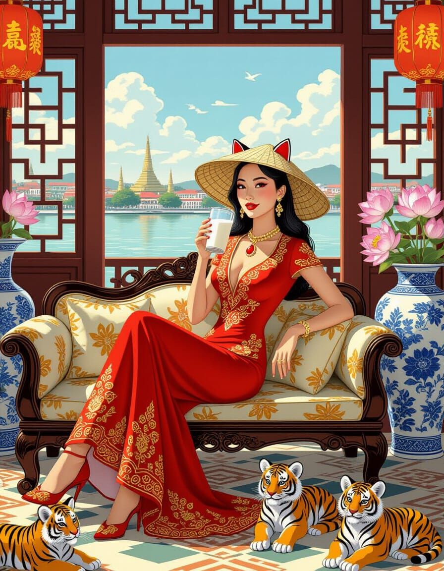 Pinup: Asian Woman with Cat Ears in Hanoi