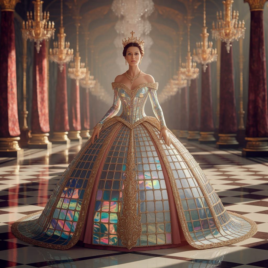 Regal Queen in Opulent Ballroom Fantasy Realism