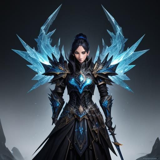 Royal Guard Cyborg Wielding Ice Magic in Anime Style