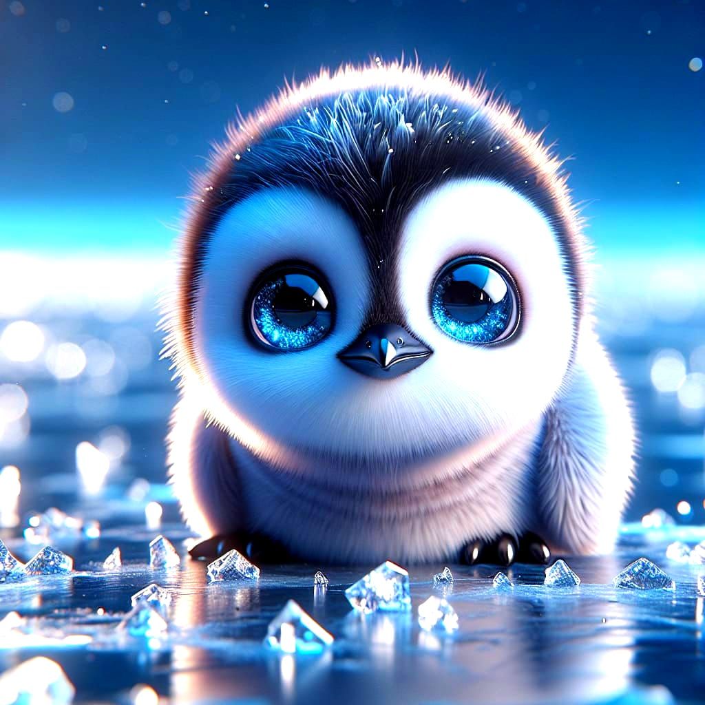 Charming Penguin with Radiant Blue Eyes in 64k