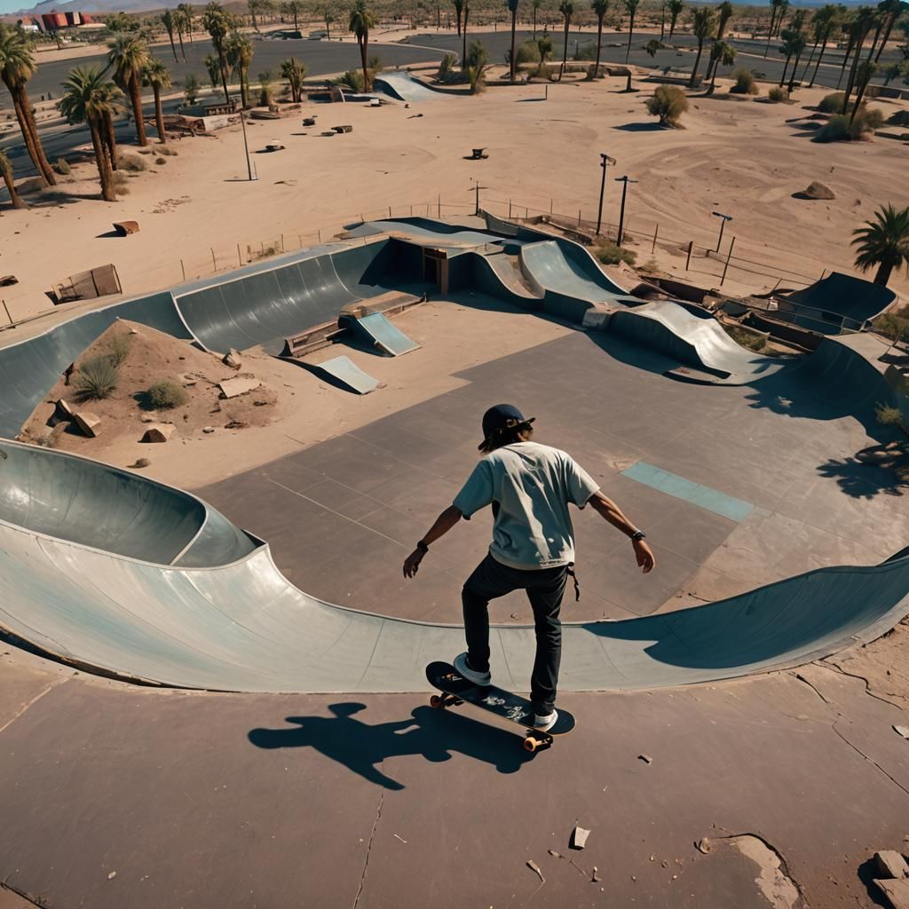 90s Skateboarder in Desert Skate Park